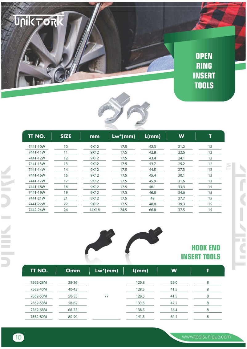 UNIKTORK TORQUE WRENCH  OPEN RING INSERT TOOLS